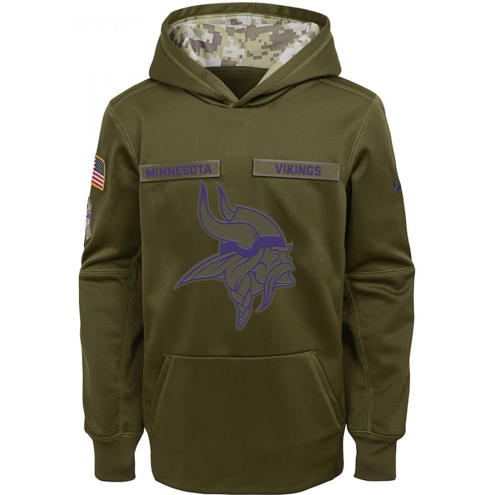 Youth Minnesota Vikings Olive Salute to Service Pullover Performance NFL Hoodie 1