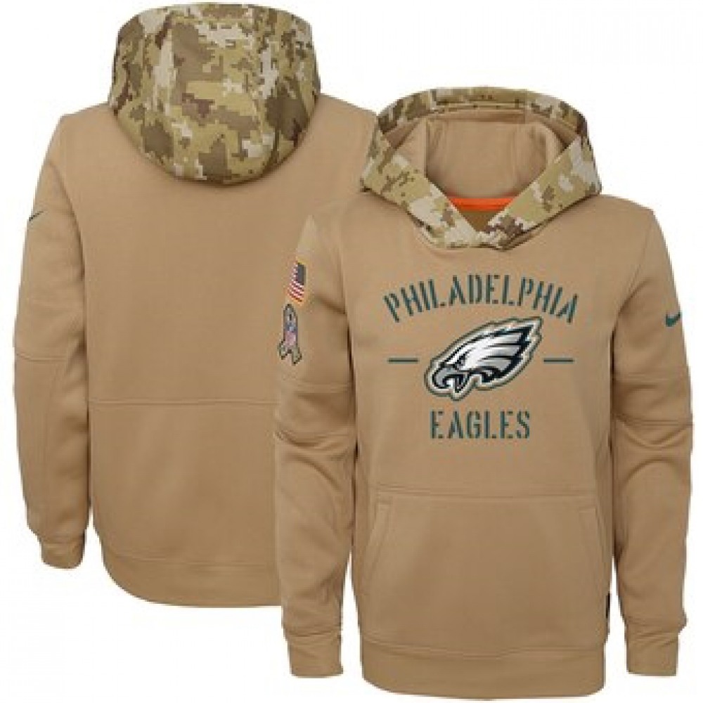 Youth Philadelphia Eagles Khaki 2019 Salute to Service Therma Pullover Hoodie 1