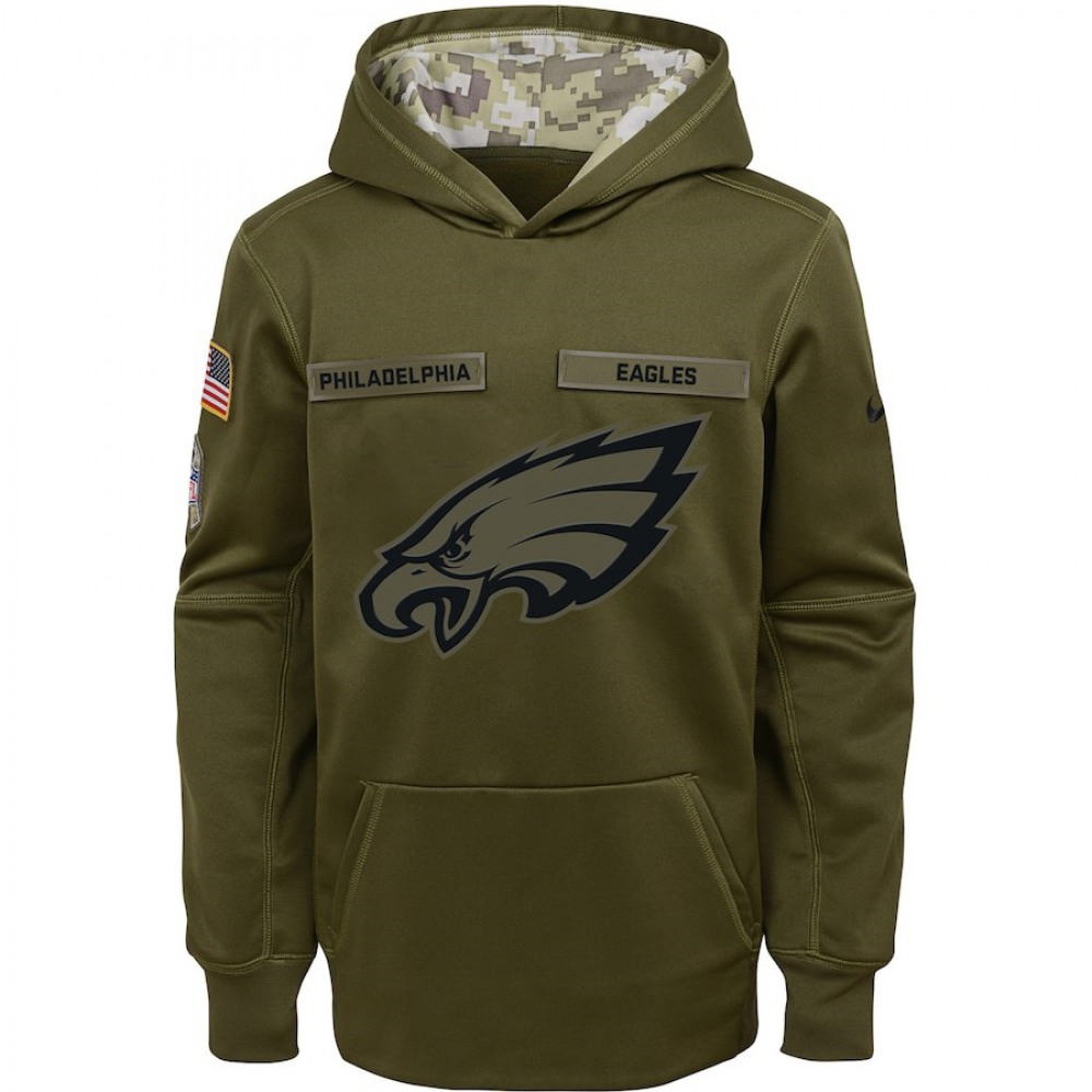 Youth Philadelphia Eagles Olive Salute to Service Pullover Performance NFL Hoodie 1