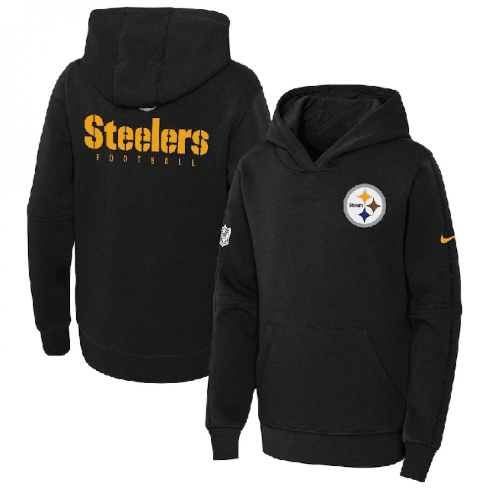 Youth Pittsburgh Steelers Black Sideline Club Fleece Pullover Hoodie 1
