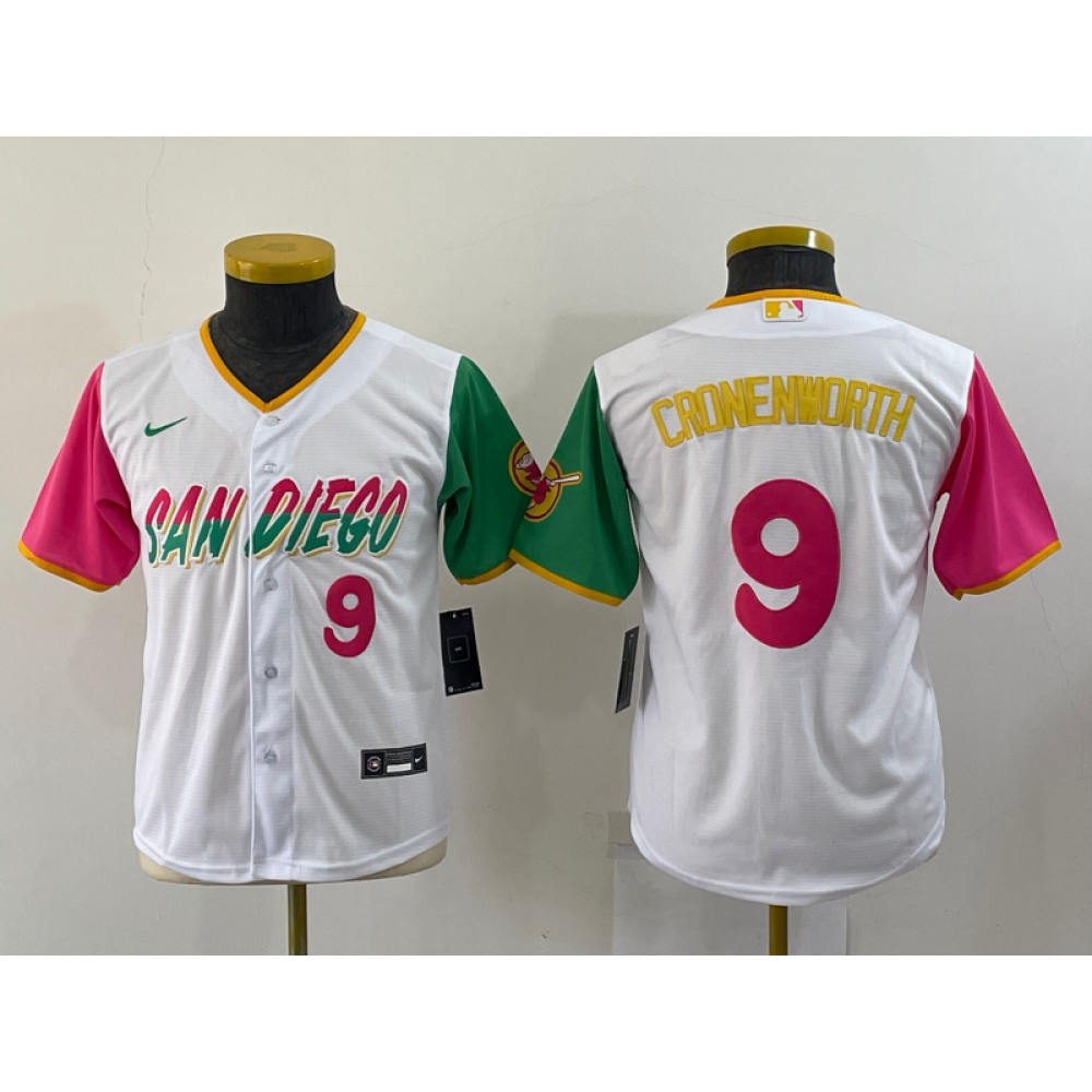 Youth San Diego Padres #9 Jake Cronenworth 2022 White City Connect Stitched Baseball Jersey 1