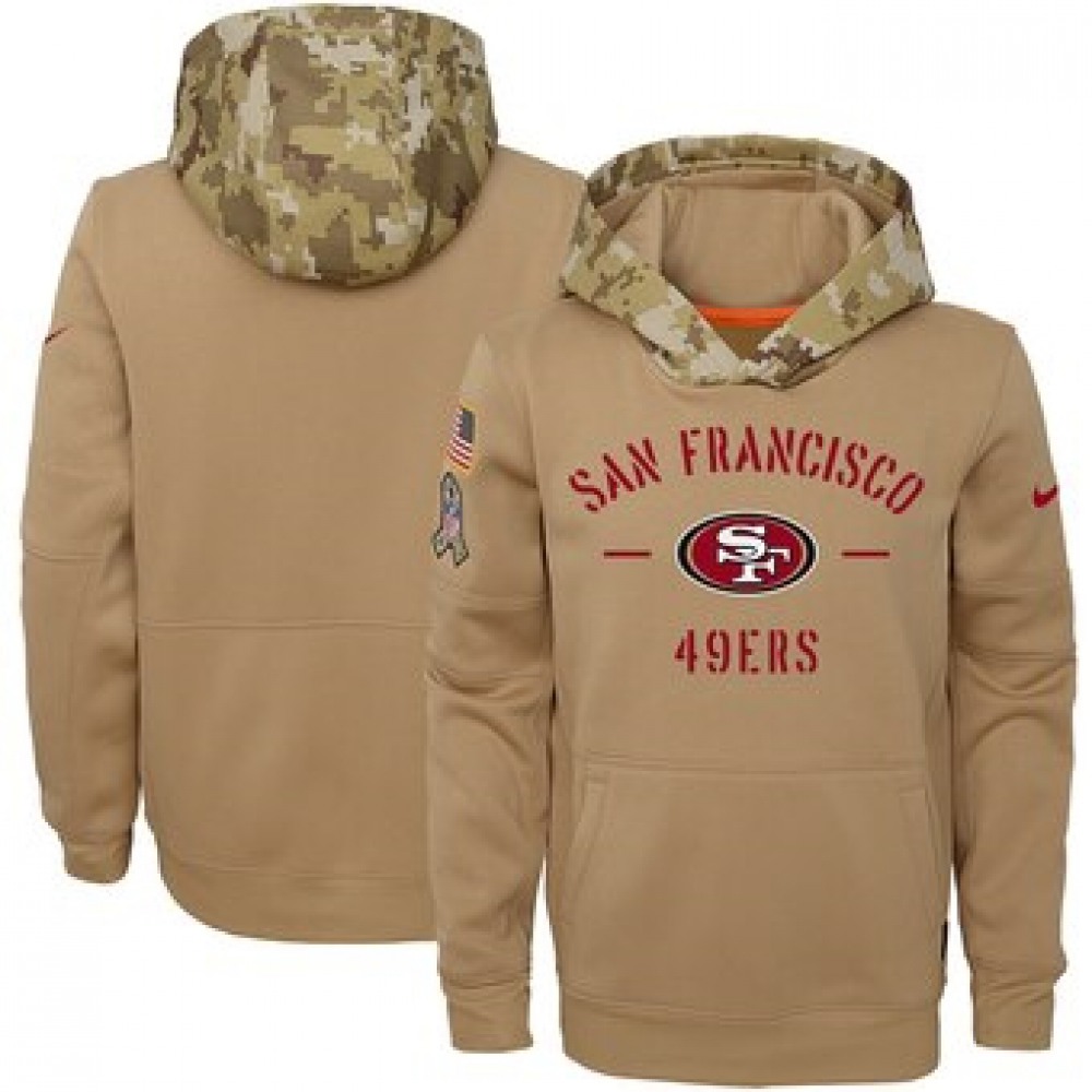 Youth San Francisco 49ers Khaki 2019 Salute to Service Therma Pullover Hoodie 1