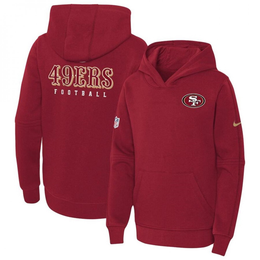 Youth San Francisco 49ers Red Sideline Club Fleece Pullover Hoodie 1