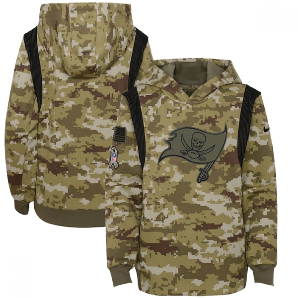 Youth Tampa Bay Buccaneers 2021 Camo Salute To Service Therma Performance Pullover Hoodie 1