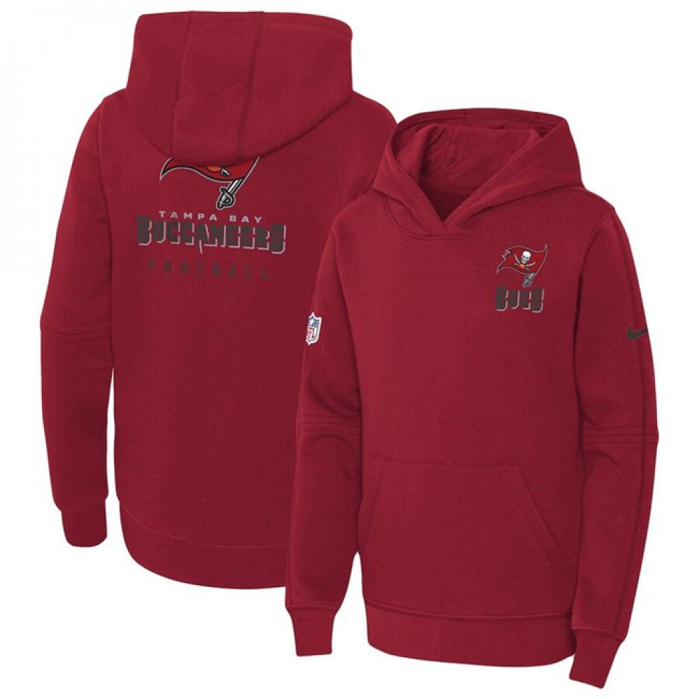 Youth Tampa Bay Buccaneers Red Sideline Club Fleece Pullover Hoodie 1