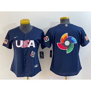 Youth USA Baseball 2023 Navy Big Logo With Patch World Baseball Classic Stitched Jersey