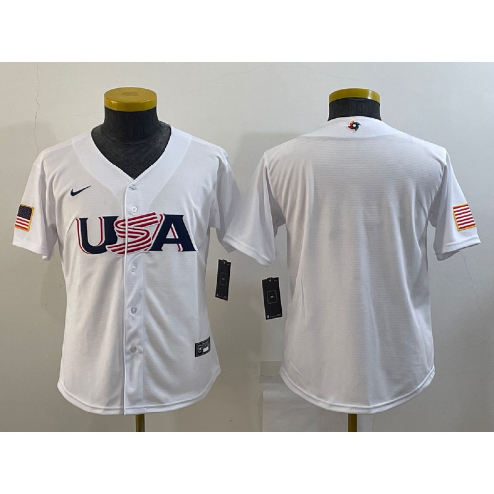 Youth USA Baseball Blank 2023 White World Baseball Classic Stitched Jersey 1