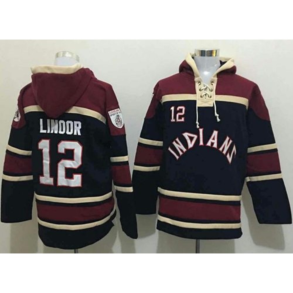 indians #12 Francisco Lindor Black Sawyer Hooded Sweatshirt MLB Hoodie 1