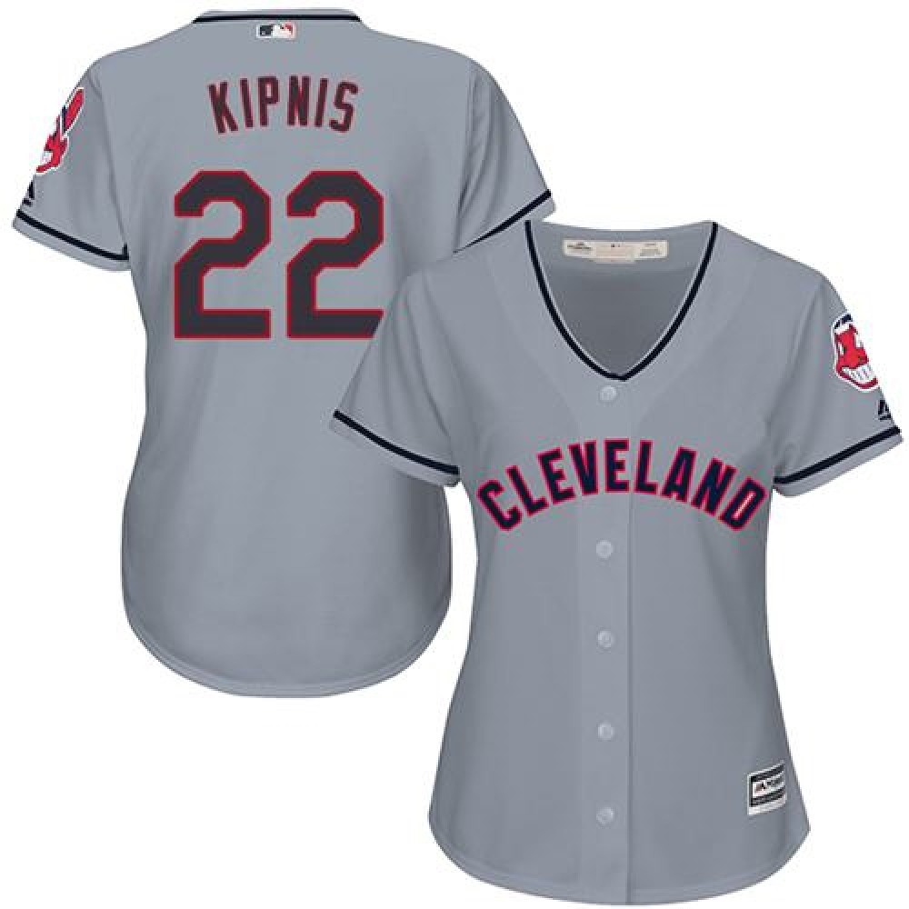 indians #22 Jason Kipnis Grey Women's Road Stitched MLB Jersey 1