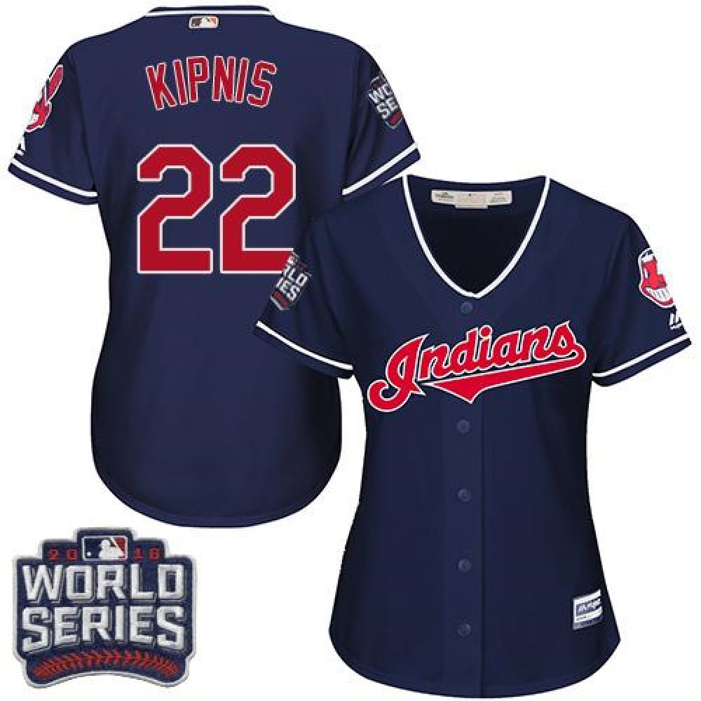 indians #22 Jason Kipnis Navy Blue 2016 World Series Bound Women's Alternate Stitched MLB Jersey 1