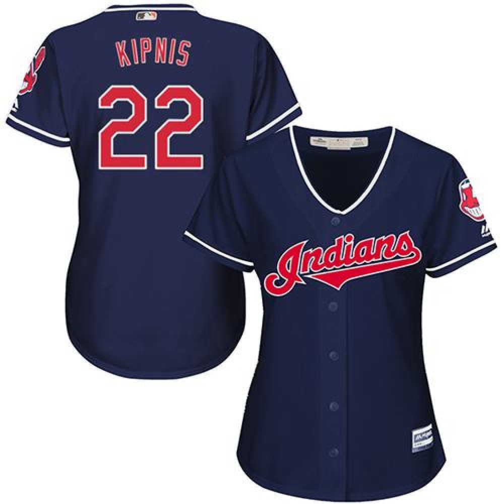indians #22 Jason Kipnis Navy Blue Women's Alternate Stitched MLB Jersey 1
