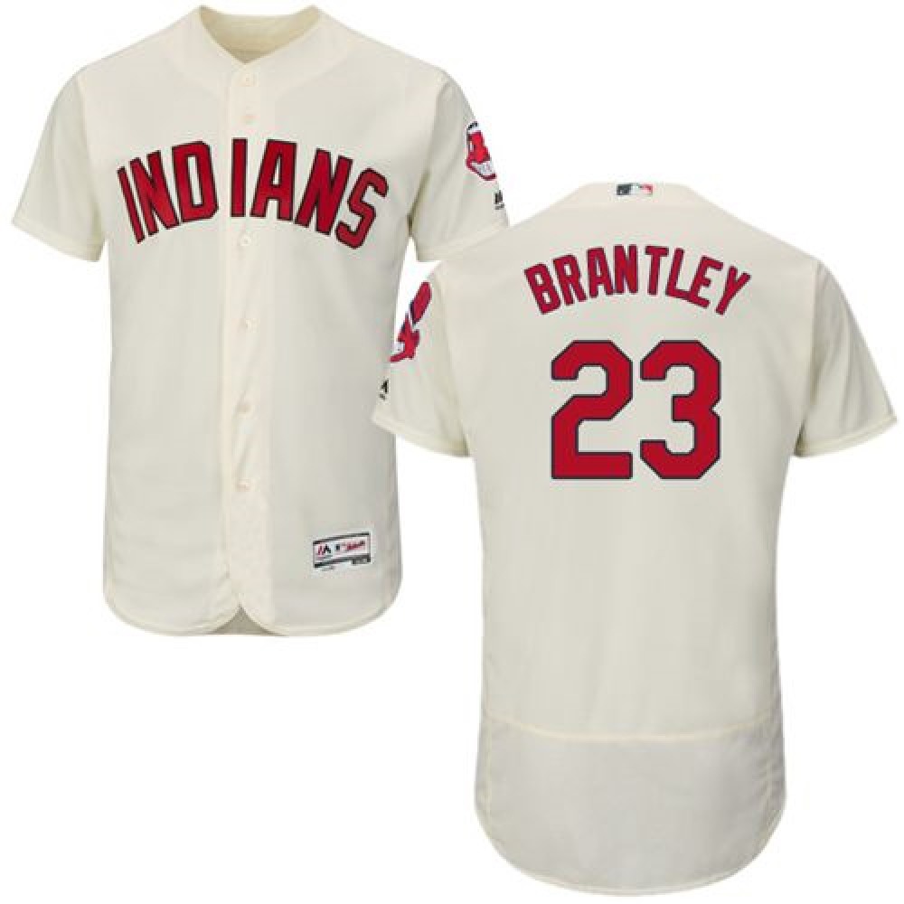 indians #23 Michael Brantley Cream Flexbase Authentic Collection Stitched MLB Jersey 1