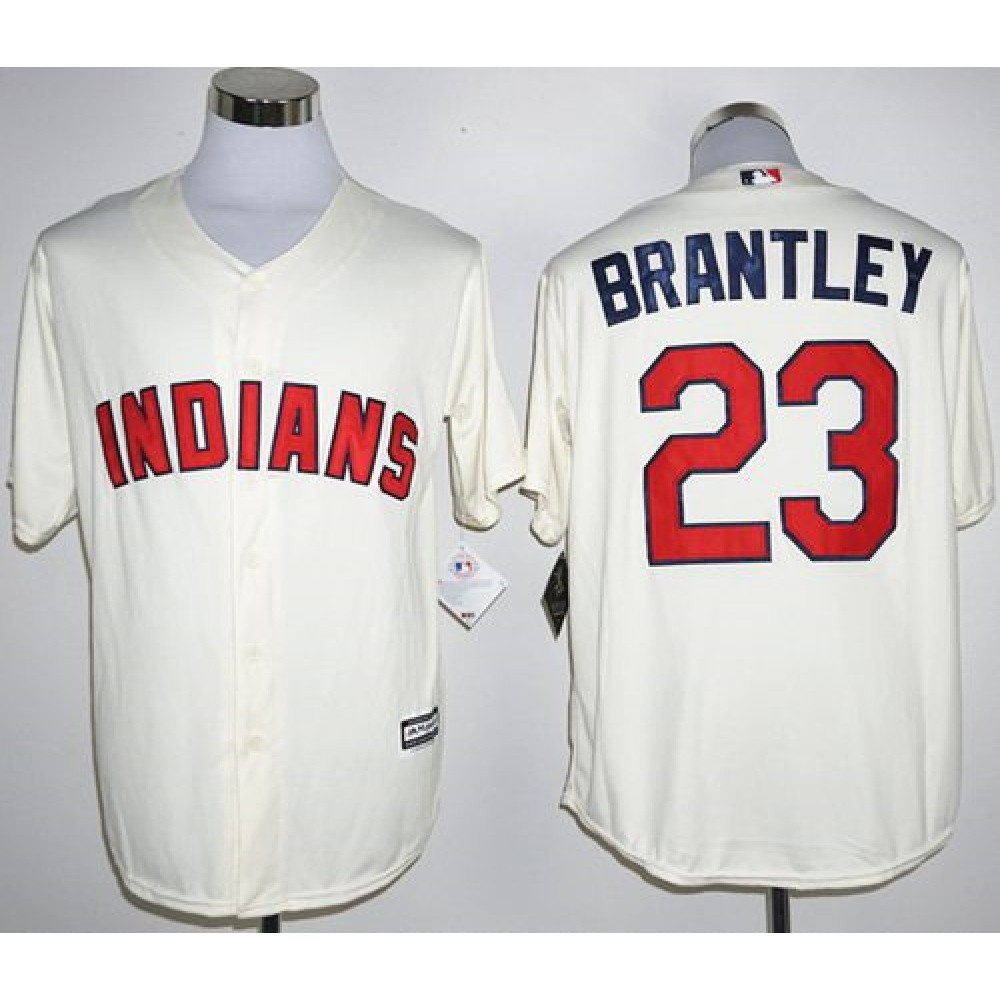 indians #23 Michael Brantley Cream New Cool Base Stitched MLB Jersey 1