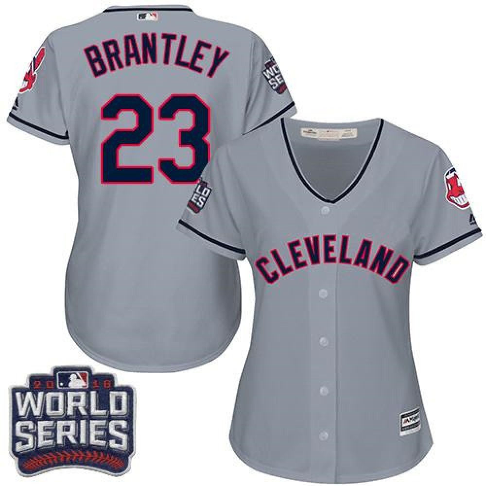 indians #23 Michael Brantley Grey 2016 World Series Bound Women's Road Stitched MLB Jersey 1