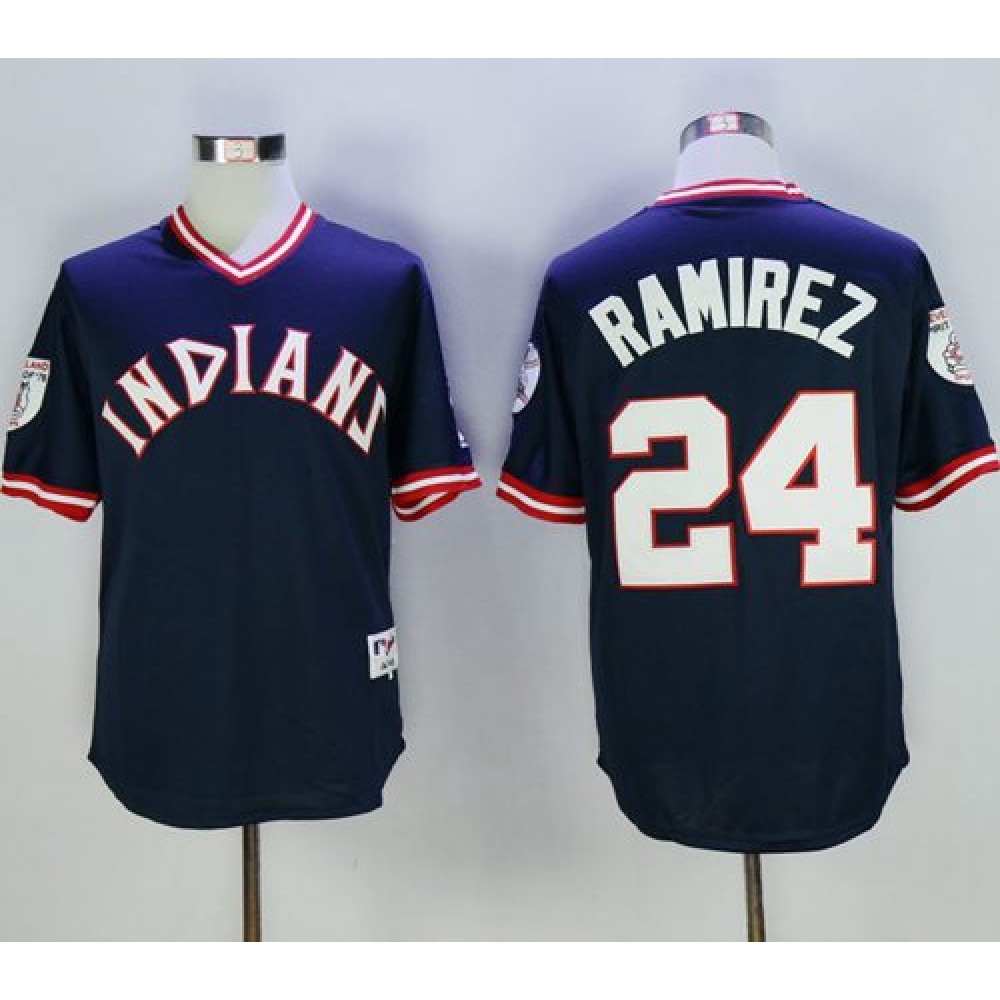 indians #24 Manny Ramirez Navy Blue 1976 Turn Back The Clock Stitched MLB Jersey 1