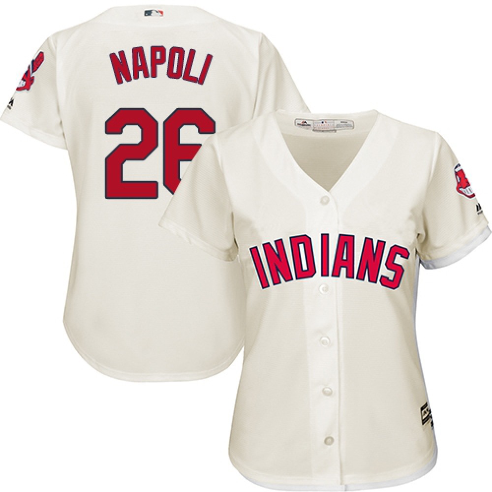indians #26 Mike Napoli Cream Women's Alternate Stitched MLB Jersey 1