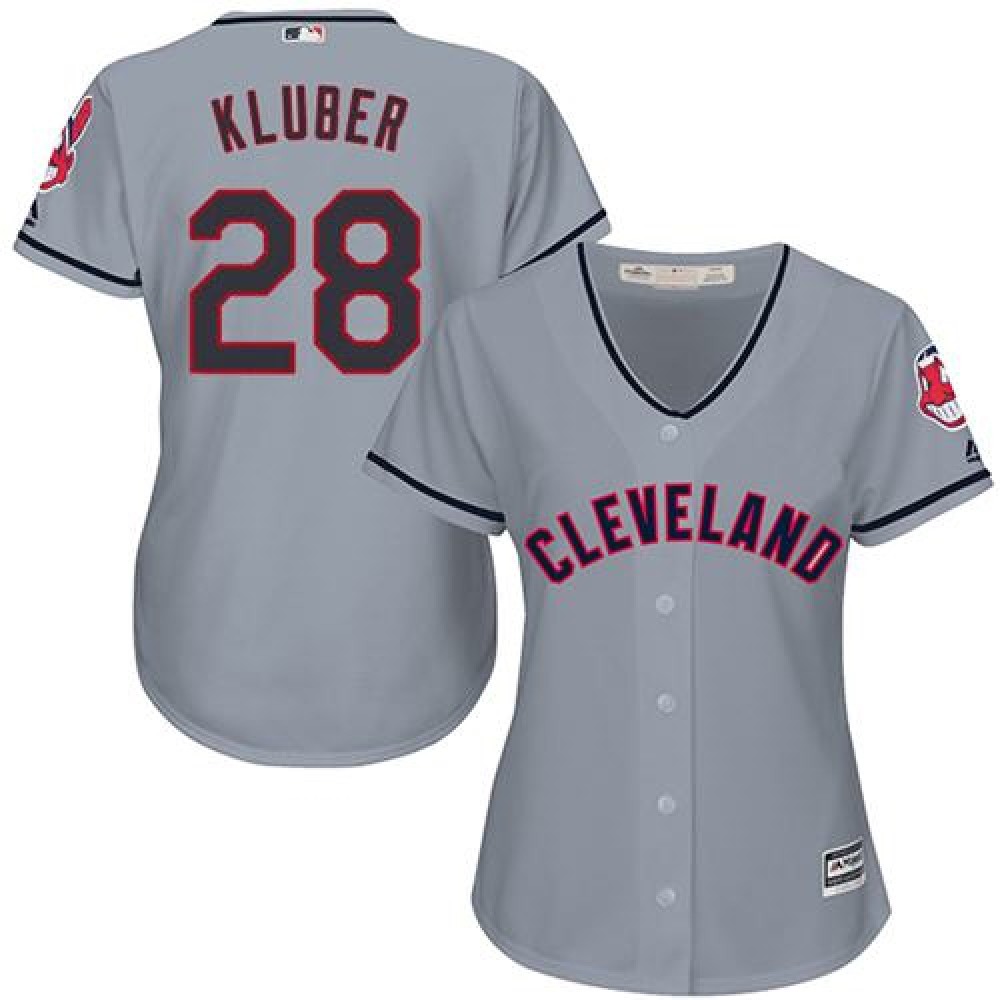 indians #28 Corey Kluber Grey Women's Road Stitched MLB Jersey 1
