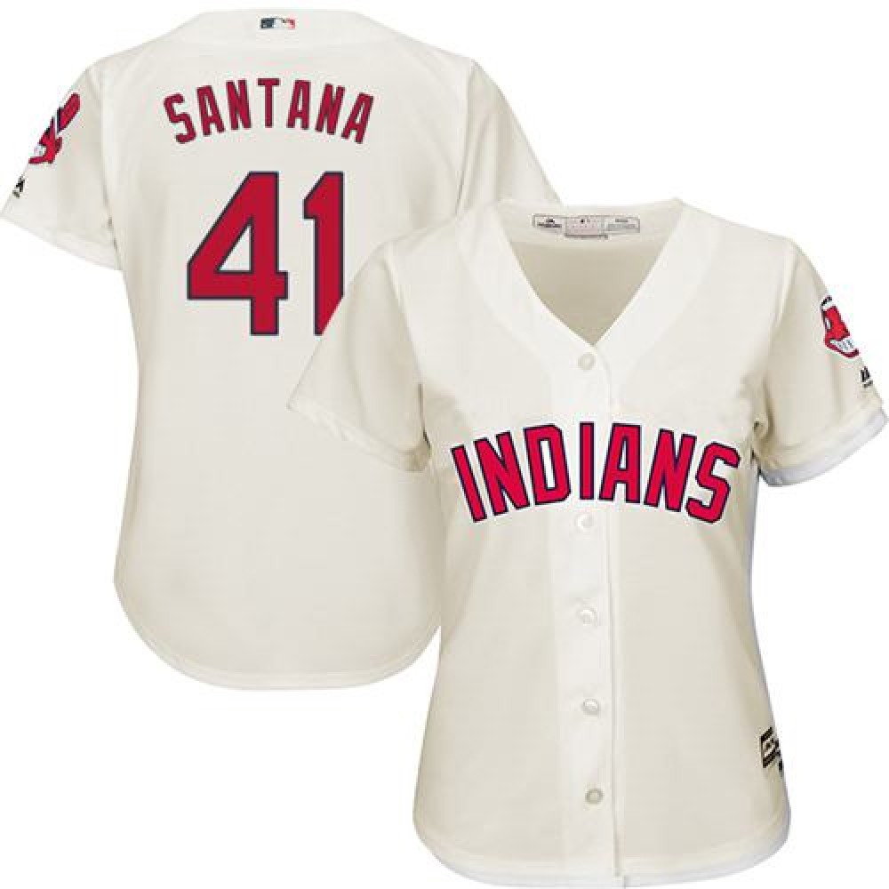 indians #41 Carlos Santana Cream Women's Alternate Stitched MLB Jersey 1