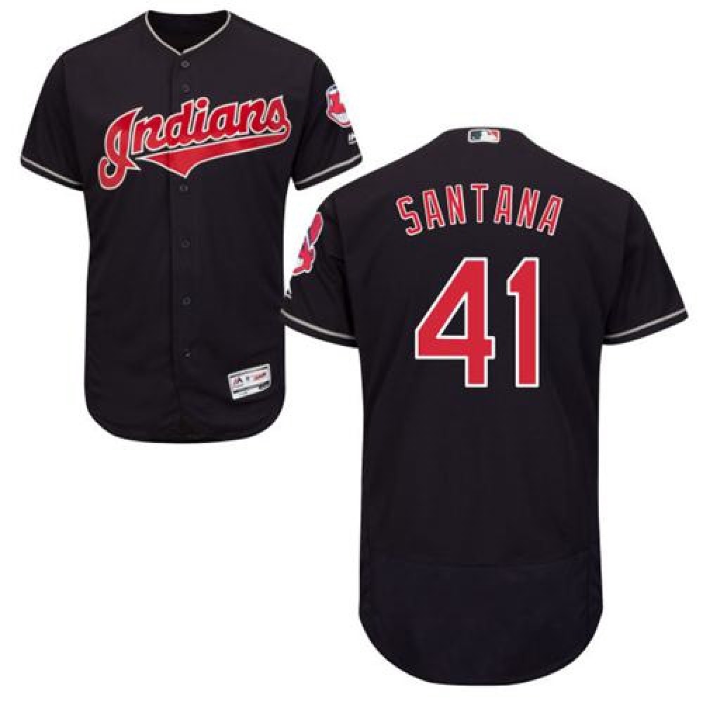 indians #41 Carlos Santana Navy Blue Flexbase Authentic Collection Stitched MLB Jersey 1