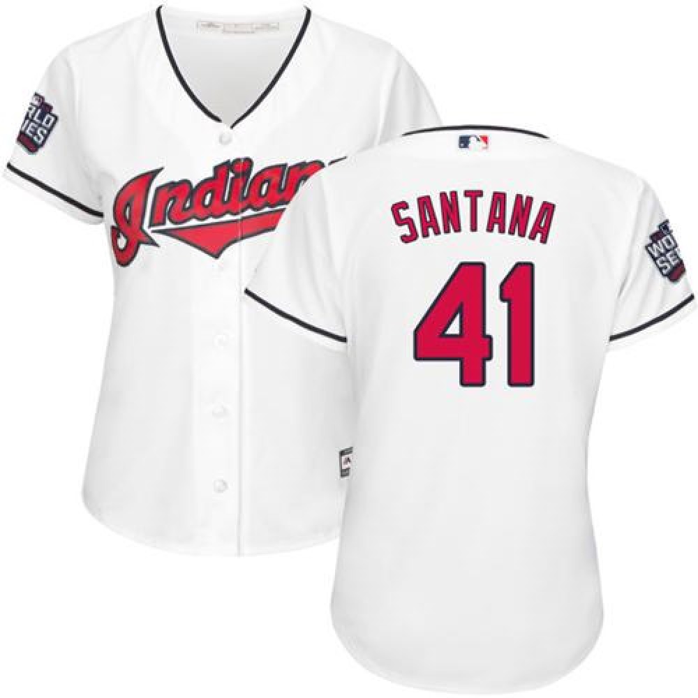 indians #41 Carlos Santana White 2016 World Series Bound Women's Home Stitched MLB Jersey 1