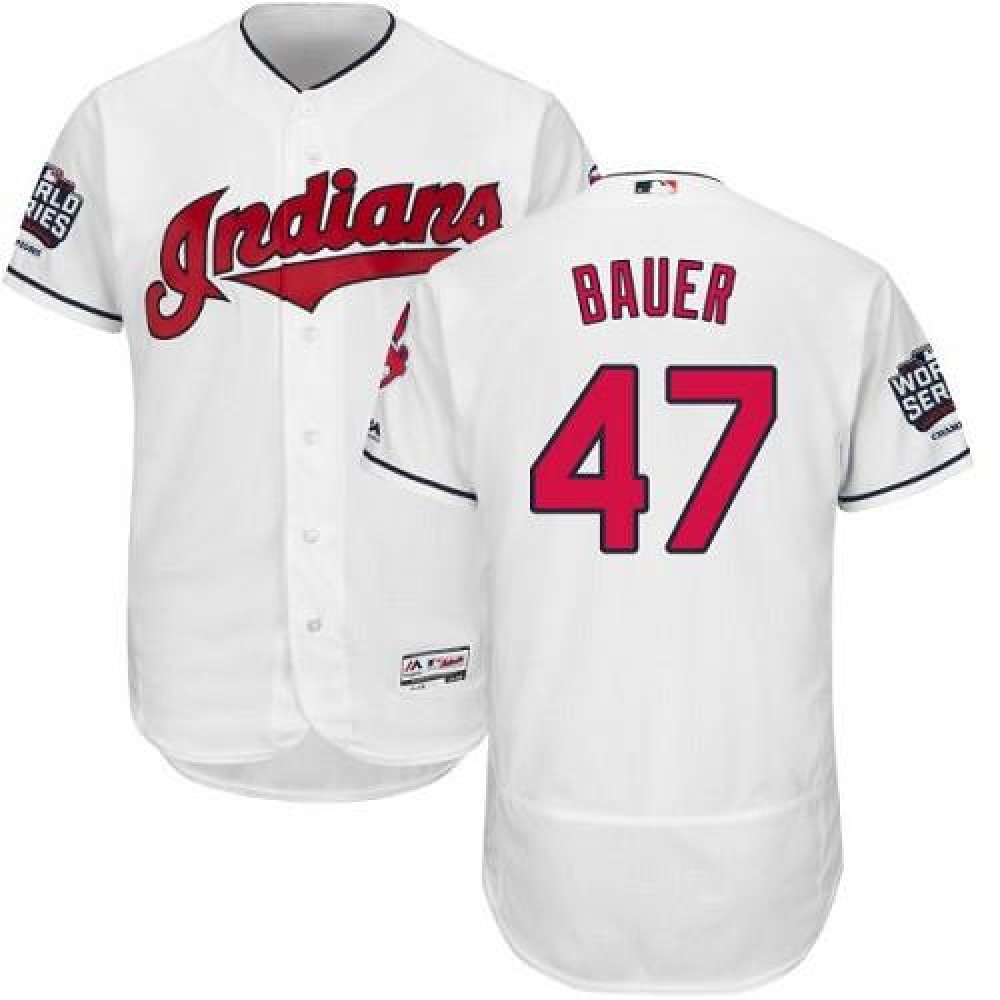 indians #47 Trevor Bauer White Flexbase Authentic Collection 2016 World Series Bound Stitched MLB Jersey 1