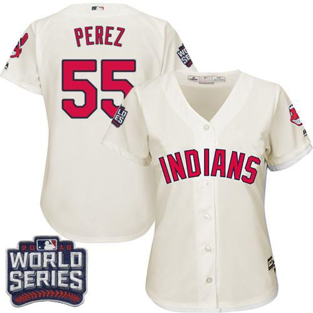 indians #55 Roberto Perez Cream 2016 World Series Bound Women's Alternate Stitched MLB Jersey 1