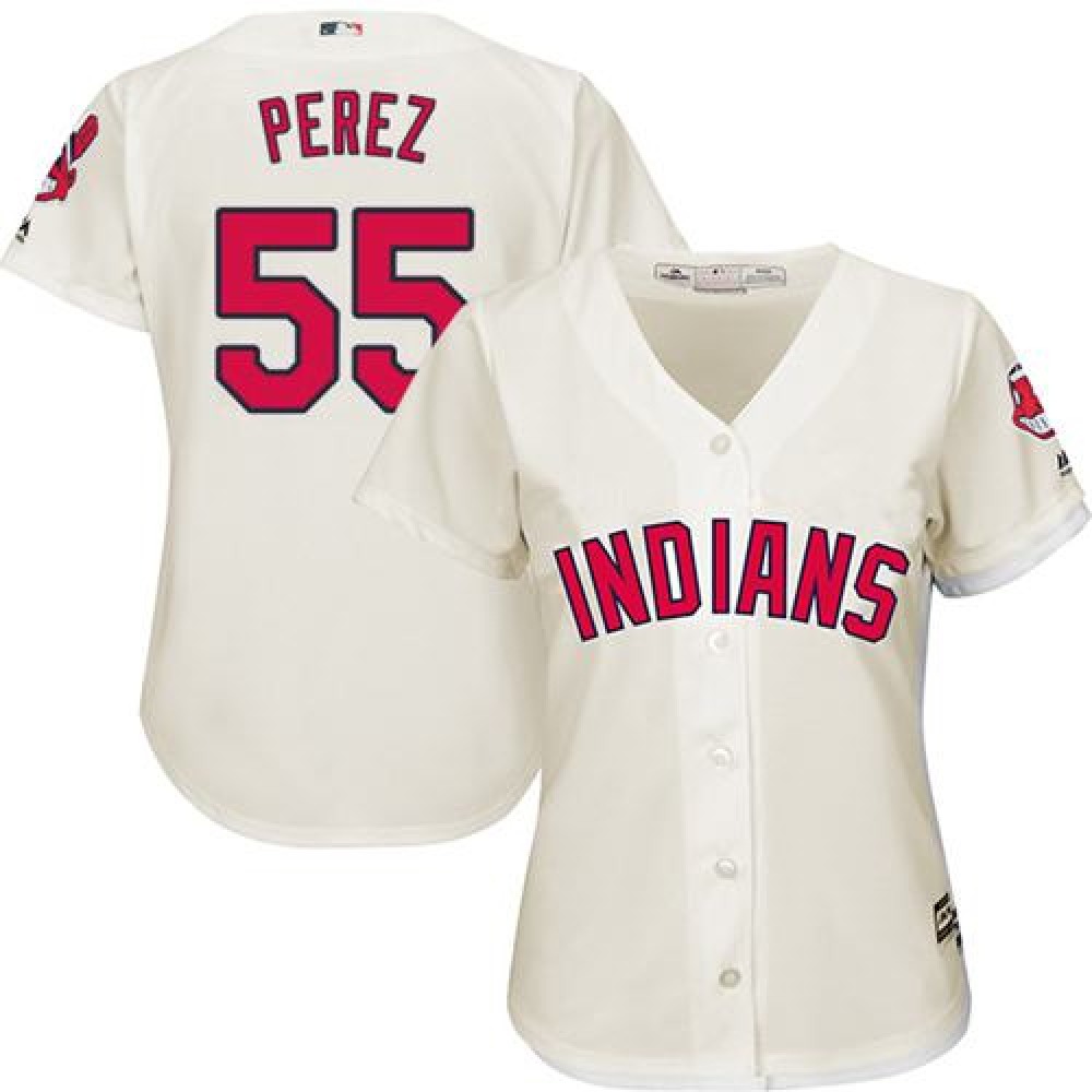 indians #55 Roberto Perez Cream Women's Alternate Stitched MLB Jersey 1