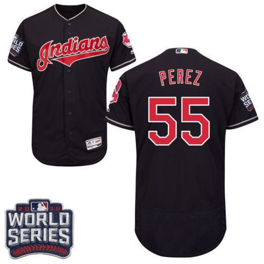 indians #55 Roberto Perez Navy Blue Flexbase Authentic Collection 2016 World Series Bound Stitched MLB Jersey 1
