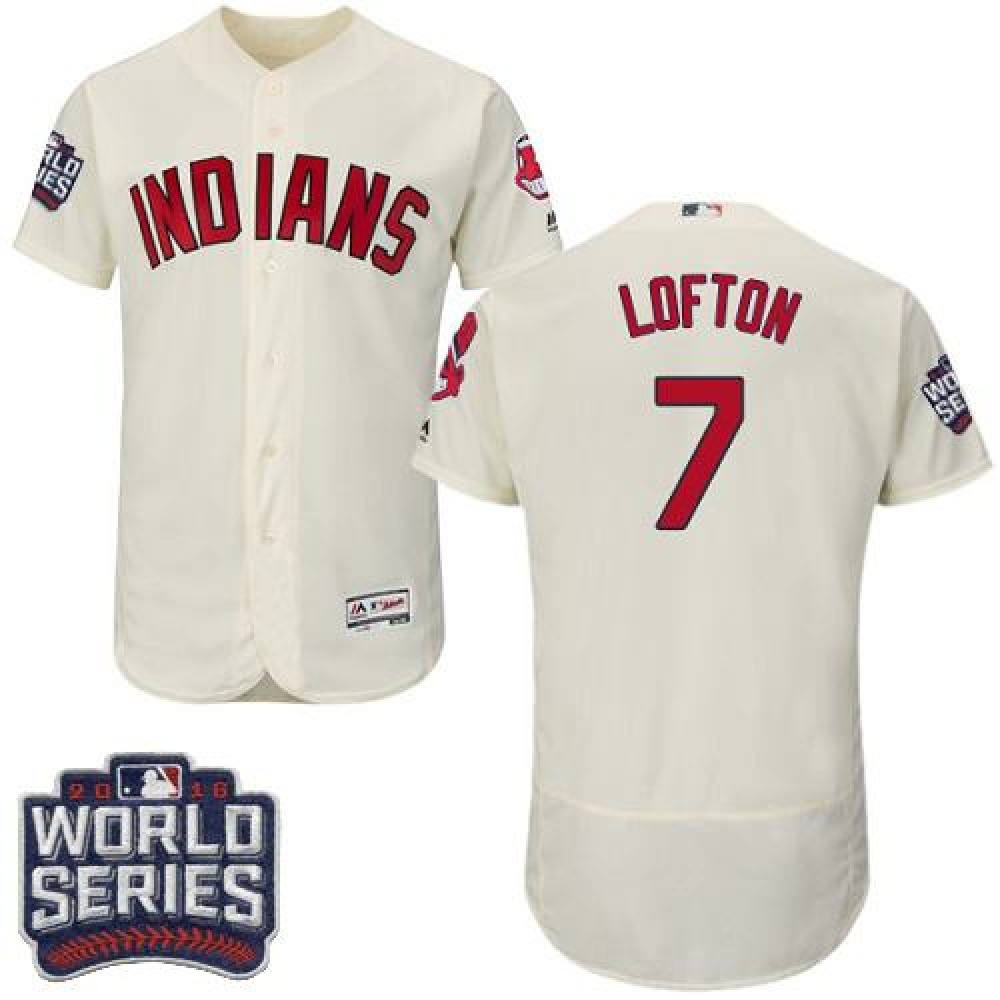 indians #7 Kenny Lofton Cream Flexbase Authentic Collection 2016 World Series Bound Stitched MLB Jersey 1