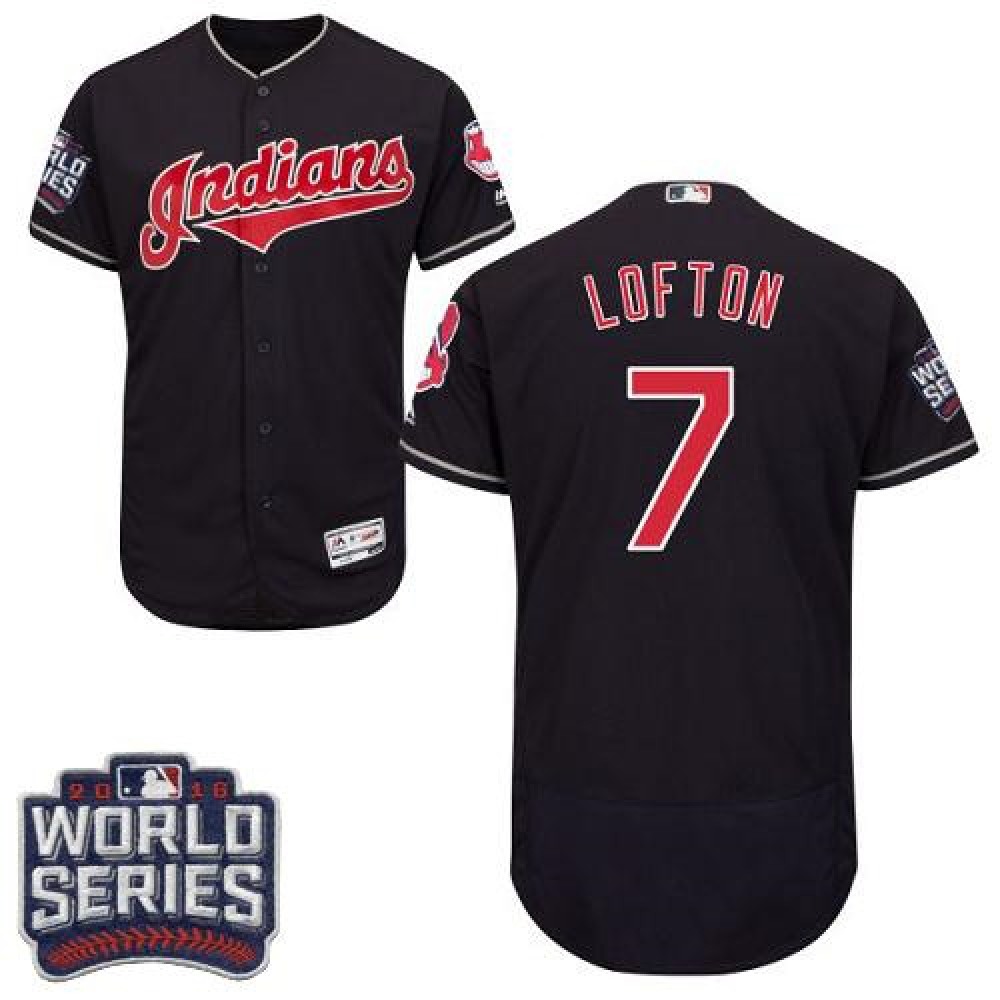 indians #7 Kenny Lofton Navy Blue Flexbase Authentic Collection 2016 World Series Bound Stitched MLB Jersey 1