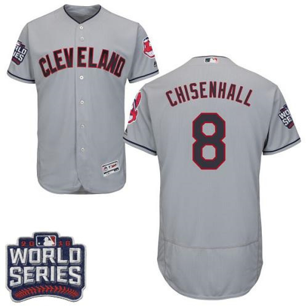 indians #8 Lonnie Chisenhall Grey Flexbase Authentic Collection 2016 World Series Bound Stitched MLB Jersey 1