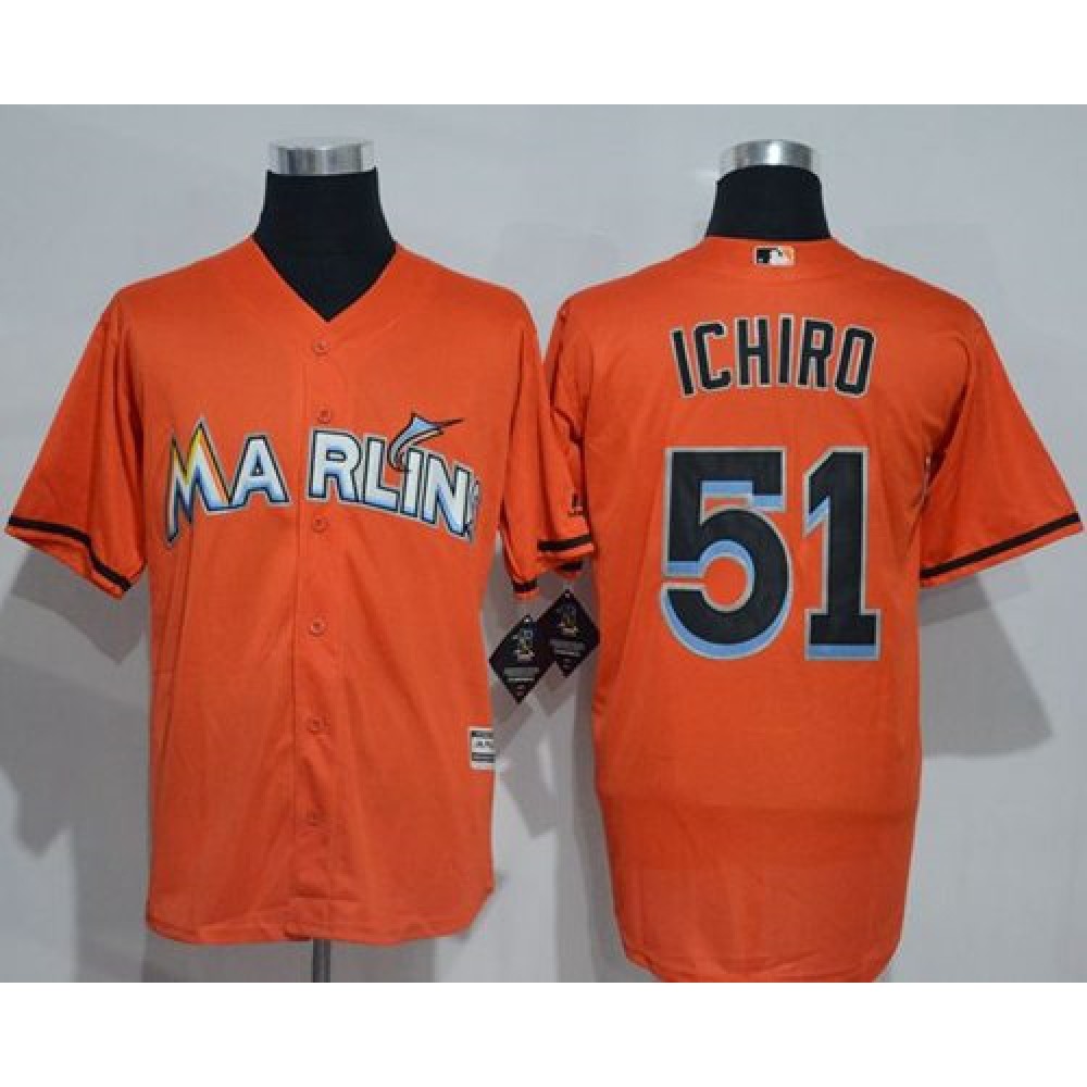 marlins #51 ichiro Suzuki Orange New Cool Base Stitched MLB Jersey 1